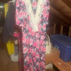 Karin Stevens Pink and White Maxi Sundress with V-Neck